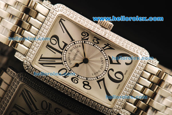 Franck Muller Long Island Swiss Quartz Movement Full Steel with Silver Dial and Diamond Bezel - Click Image to Close